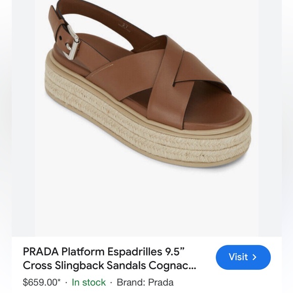 Authentic Prada 38.5/8 Brown Leather Crossover & Cork Wedge Sandal Platform Heel - Picture 11 of 11